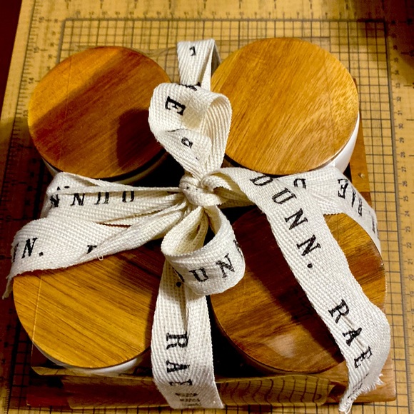 Rae Dunn Spice jars with acacia wood lids and carrier. - Picture 1 of 7